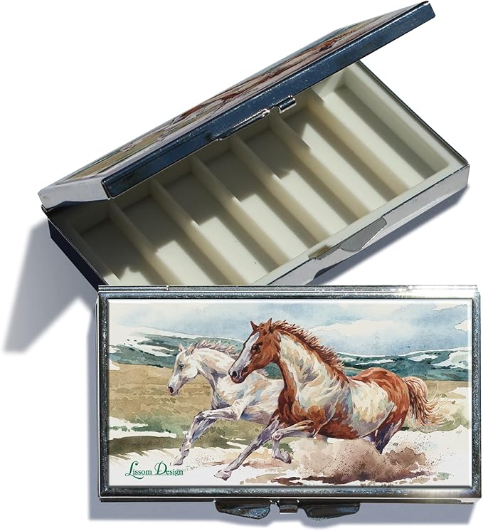 Lissom Design Pill Boxes - Small Pillbox for Purse or Pocket, Travel Organizer for Medicine or Jewelry, 7-Compartment, Wild Mustangs