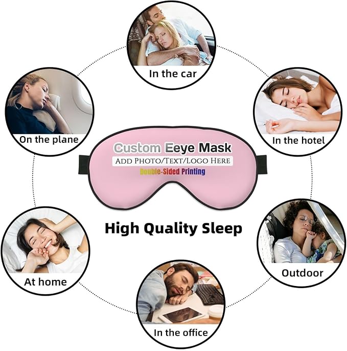 Custom Eye Mask,Add Your Image Text Personalized Sleep Shade Soft Blindfold Eyemask Blackout Eye Cover with Adjustable Strap for Sleep,Travel,Nap Pink