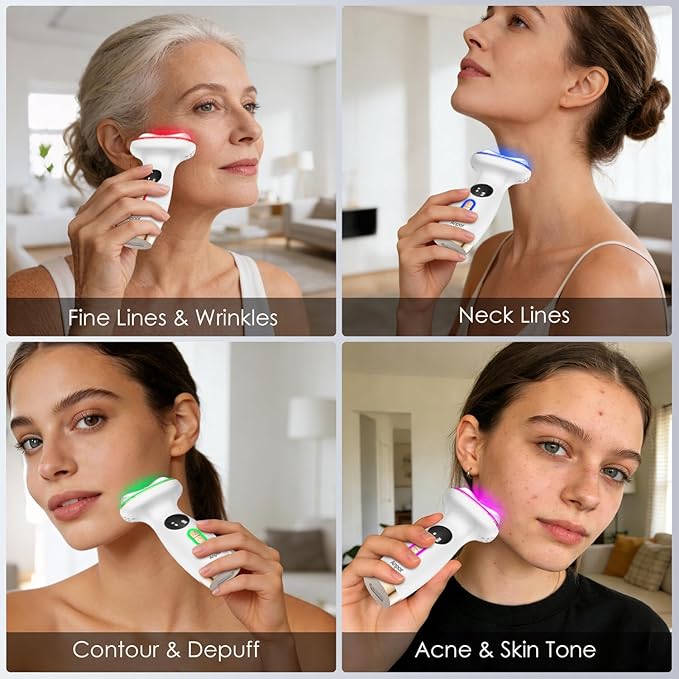 7-in-1 Face & Neck Beauty Massager with Heat & Cold, Gua Sha Facial Massager Tool, Microcurrent, 7 Light Therapies, Smart Vibration for Puffiness, Firming & Glowing Skincare (Pearl White)