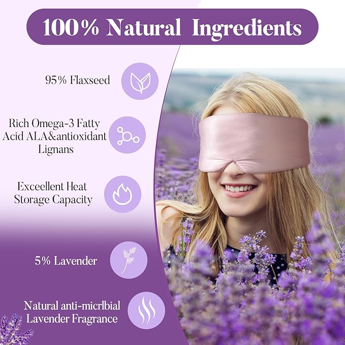 Purple Lavender Eye Mask, Weighted Sleep Mask for Dry Eyes, Microwave Heated Therapy, Adjustable Satin Eye Pillow