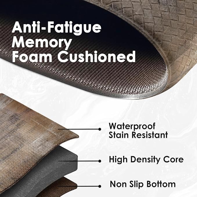 Anti-Fatigue Brown Grey Kitchen Rug Set of 2 Cushioned Abstract Rug for Floor, Art Standing Mat Waterproof Non-Slip Mat PVC Ergonomic Comfort Foam Kitchen Decor