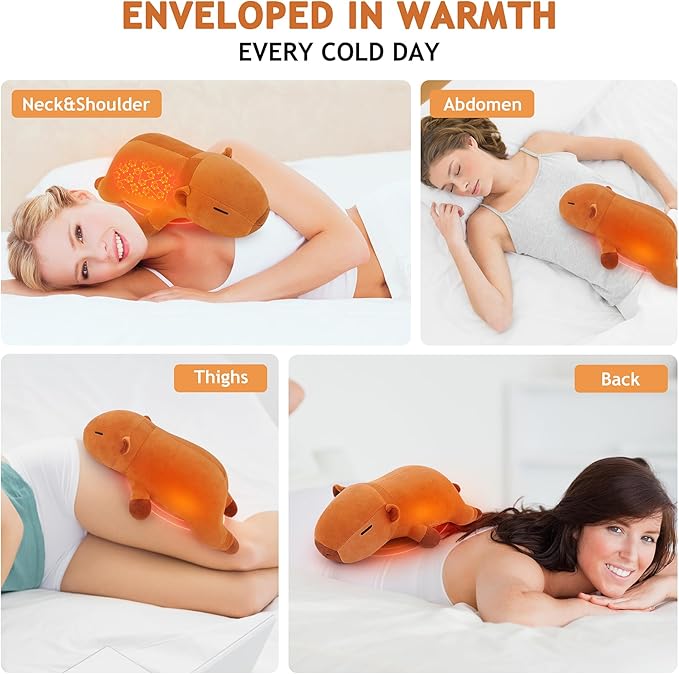 Capybara Heating Pad for Cramps & Menstrual Pain Relief,Cute Stuffed Animal Electric Heating Pad,USB Powered Heated Stuffed Animals,14''Portable Plush for Neck/Back/Shoulder,Gift for Women Wife Girls