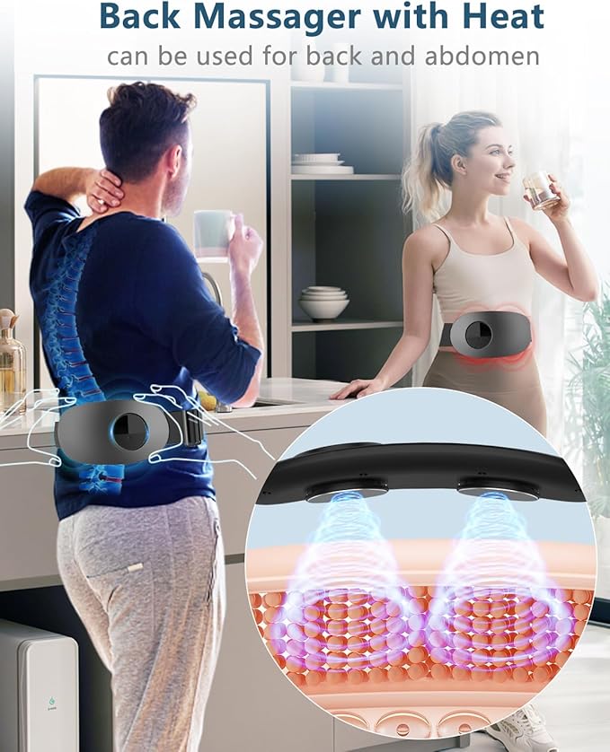 Back Massager with Heat-Heating Pad for Lower Back Massage Abdominal Belly with 6 Massage&16 Intensity,Portable Cordless Personal Lumbar Travel Wrap Belt Gifts for Men Women Teen Girl