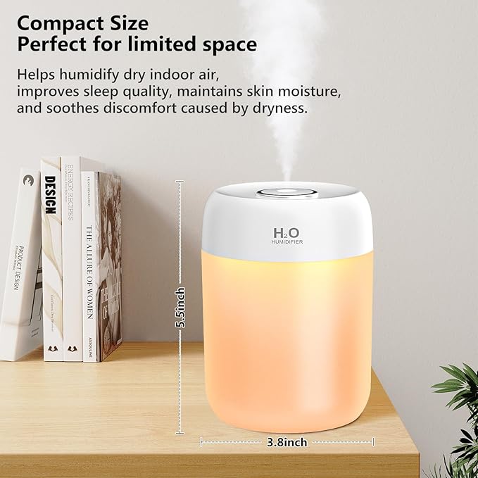 FUWANG Portable Mini Humidifier, 650ml Small Cool Mist Humidifier, USB Personal Desktop Humidifiers for Bedroom Travel Office Home Car Indoor Plants, 2 Mist Modes Quiet, Auto Shut-Off, White
