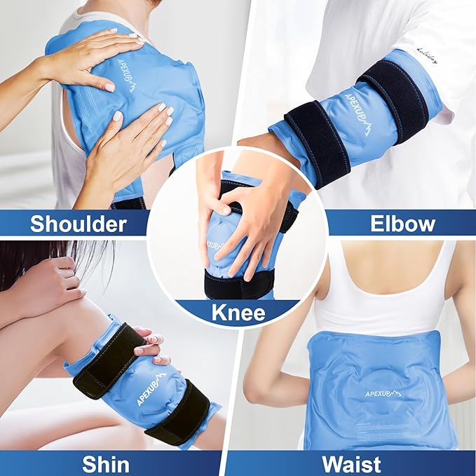 APEXUP Ice Pack for Knee Pain Relief, Large Reusable Wrap After Surgery, Flexible Gel Cold Pack for Injuries, Pain Relief for Back, Shoulder, Elbow, Ankle and Leg (Blue, XXL, 2PK)