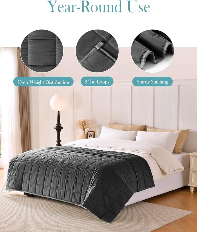 Topblan Weighted Blanket Queen Size 15lbs, Cozy Cooling Weighted Blanket for Adults, Soft Breathable Heavy Blanket for Bed Sofa All Season, Machine Washable, 60 x 80 inches, Black