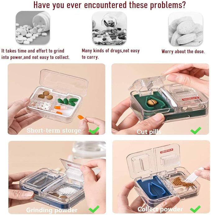 3 in 1 Japanese Multifunctional Pill Cutter,Double-Deck Pill Splitter for Small or Large Pills in Half,Pill Crusher & Grinder,Moisture-Proof Medicine Vitamin Organizer,Medicine Organizer Box