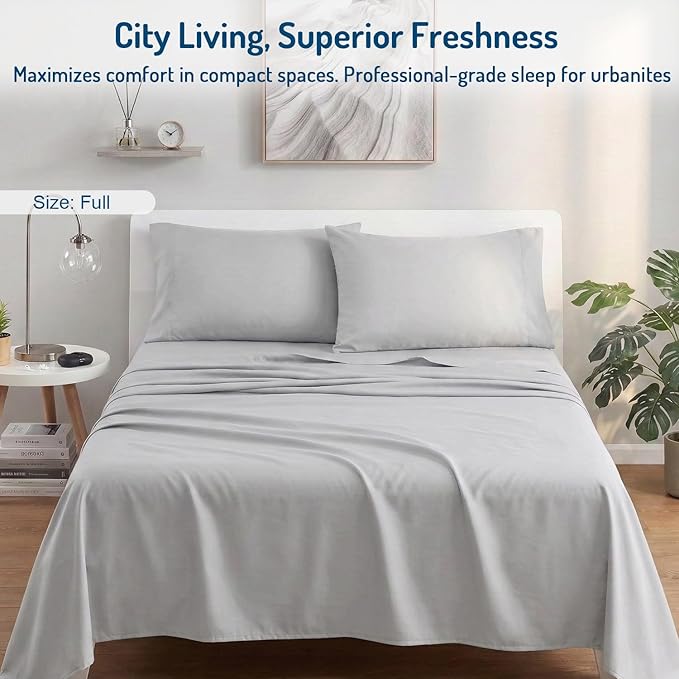 Degrees of Comfort Coolmax® Cooling Bed Sheets Full Size for Hot Sleepers, Moisture Wicking Sheet Set for Night Sweats, Deep Pocket, Ultra Soft, Cozy for All Seasons, Light Grey 4 Pieces