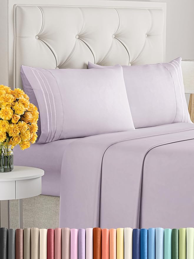 King Size 4 Piece Sheet Set - Extra Soft, Breathable & Cooling Sheets - Hotel Luxury Durable Bed Sheets for Women & Men - Deep Pockets, Easy-Fit & Wrinkle-Free Sheets - Light Lilac Oeko-Tex Bed Sheets