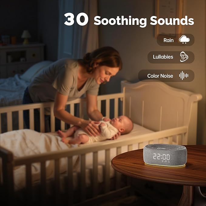 1Mii White Noise Sound Machine with Alarm Clock, Sound Machine for Sleep for Adults Baby, 30 Soothing Sounds, Smart App Controlled, Dimmable 7-Color Night Light, Sleeping Timer, 30 Volume Levels