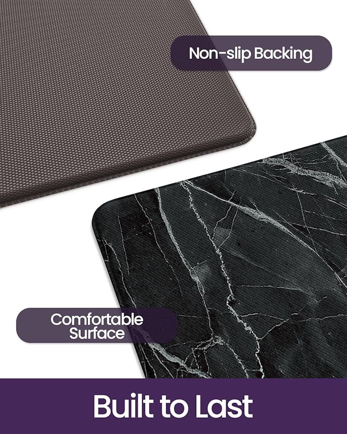 DEXI Kitchen Floor Mats Cushioned Anti Fatigue, 23x86 Large Long Standing Comfort Runner Rug Waterproof, Marble Memory Foam Padded for Front Sink Laundry, Black