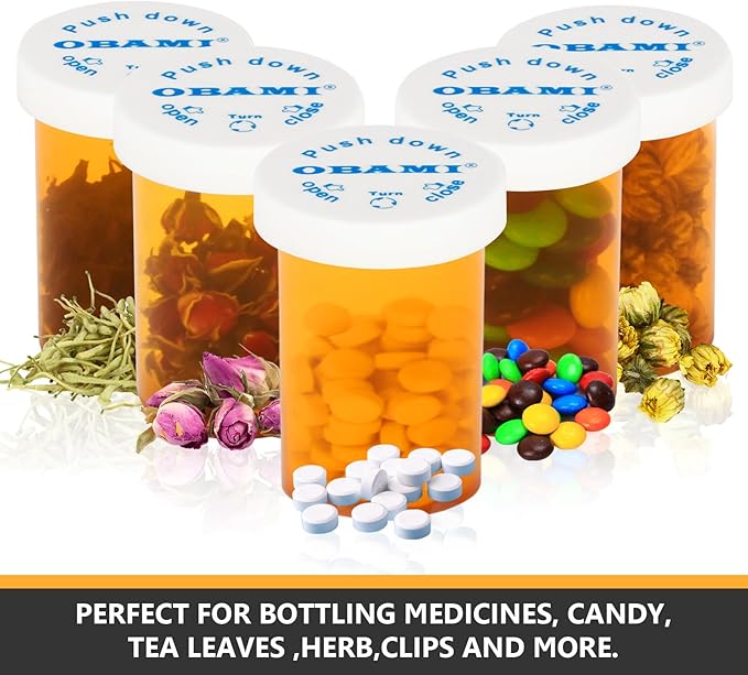 Plastic Medicine Pill Bottles with Child Resistant Caps - Push Down and Turn - Prescription Vial, Medicine Container, Pill Cases Dispenser Organizers (12pcs, 40 Dram)