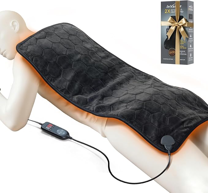 Extra Large Far Infrared Heating Pad: Max 3X Deeper Relief for Back Neck Shoulders Pain & Period Cramps – Graphene 3S Fast Heat – Soft Warm Plush Fabric for Women with 4H Auto Off (33x17 Inch)