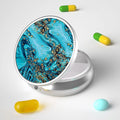 Pill Box, 3 Compartment Portable Travel Medicine Box with Mirror, Compact and Cute, Fits in Purse and Pocket, Medicine and Vitamin Organizer (Blue Gold Marble)