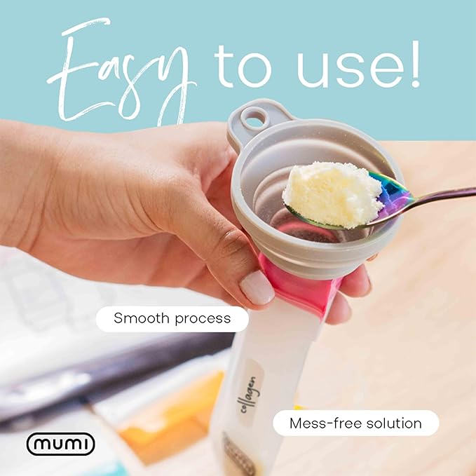 MUMI Single Dose Kit – 7pc (2.36” x 6.14”) Reusable Protein Powder Travel Container Packets with Zip-Up Bag (8” x 5”) & Funnel | Protein Powder Container to Go, Travel Powder Containers & Organizer
