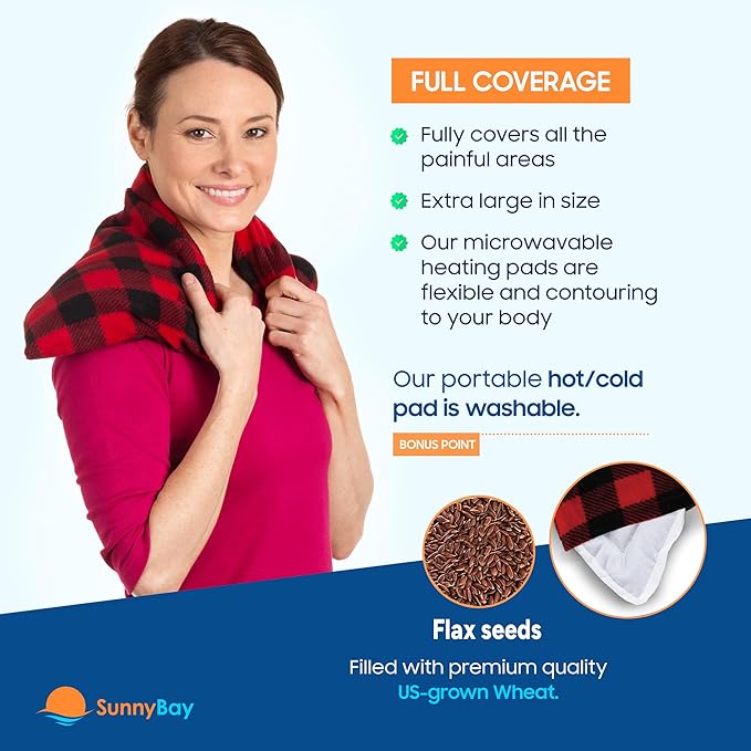 SunnyBay Extra Large Microwave Heating Pad, Microwavable Heavy Weighted Full Body Moist Hot Pack and Washable Fleece Cover, 10x24 Inches, 2.8 lbs, Buffalo