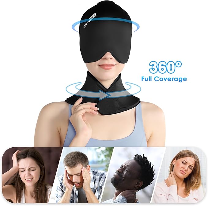 ComfiTECH Cold Cap and Neck Ice Pack Wrap Gel Combo, Care Package for Head and Cervical, Medium