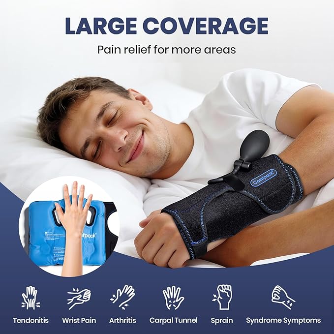 Ice Pack Wrap With Compression for Carpal Tunnel Relief, Wrist Brace Support Gel Hot Cold Therapy for Tendonitis, Mommy Wrist, Swelling, Surgery, Inflammation