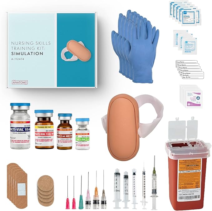 Anatomy Lab Clinical Nursing Skills Training Kit with Wearable Injection Pad, 60 pc Kit Simulated Injection Training