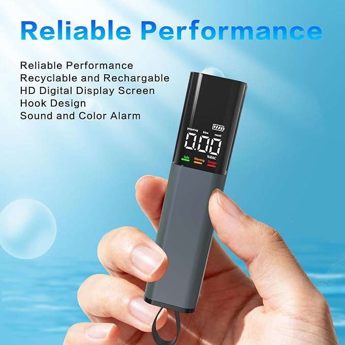 Portable Breathalyzer, BAC Tester with Digital Display, Audible and Visual Alarm, Type-C Charging Non-Contact Personal Breathalyzers for Home & Travel Use