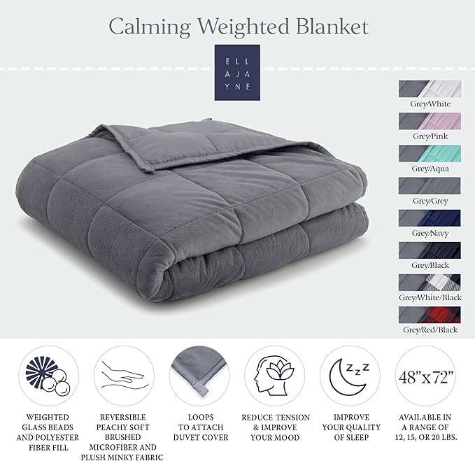 Ella Jayne - Luxury Collection Reversible Weighted Blanket for Adults, Queen, King, Twin Sizes - Heavy Grey Blanket - 15lb