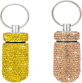 2 Pcs Pill Holder Keychain, Bling Aluminum Medicine Holder Pill Container Mini Size Waterproof and Light Weight Portable Pill Bottle Case (Yellow+Peach)
