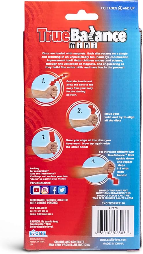 TrueBalance – Portable Balance Game for Kids & Adults | Boosts Coordination, Focus & Fine Motor Skills | Great for STEM Learning, Therapy, Desk Fidgeting & Travel Entertainment, Mini Red