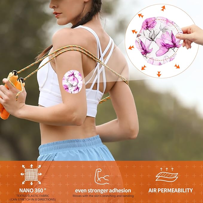20pcs Sensor Covers for Libre 3 & Lingo Waterproof, Adhesive Patches for Lingo,Sweatproof CGM Protector,Lasts for 14 Days (Floral, Libre 3)