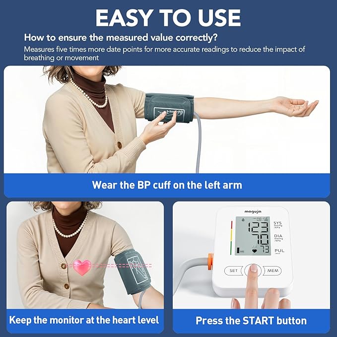 Arm Blood Pressure Monitor,maguja Blood Pressure Machine,BP Monitor Automatic Upper Arm Digital with Blood Pressure Cuff for Home Use (White)