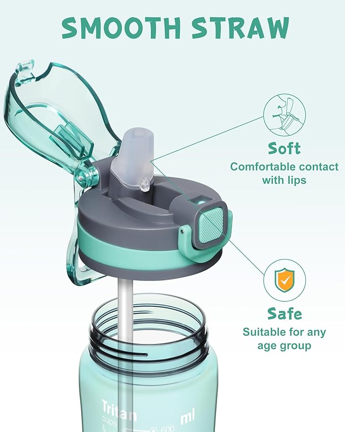 Opard Peak Water Bottle with Straw Cap, BPA-Free, Leak Proof Flip Top Bottle