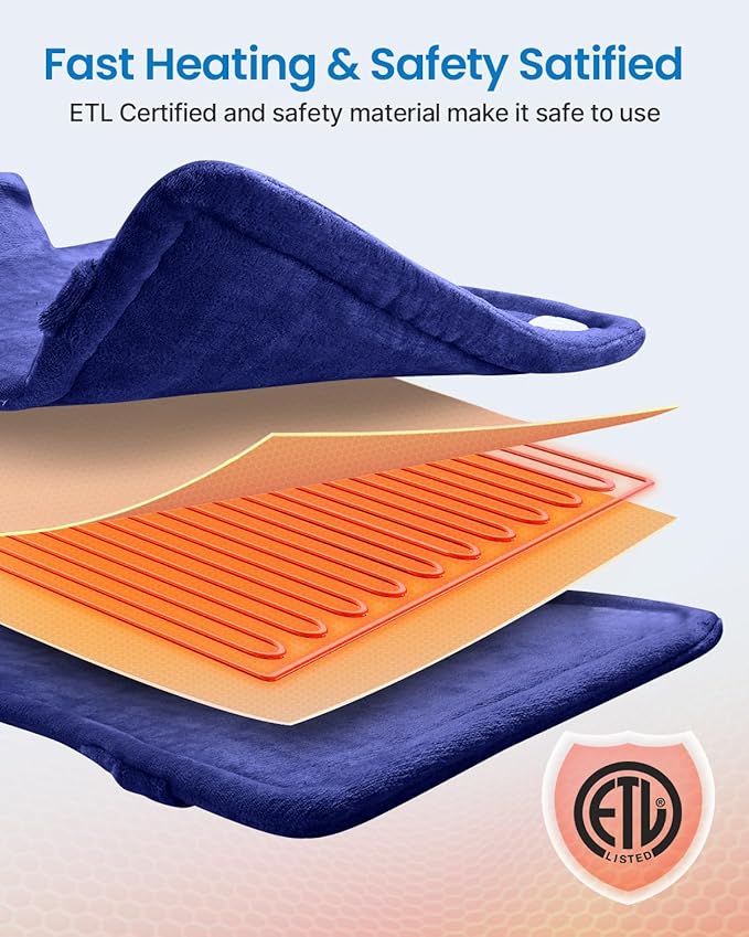 RENPHO King Size Heating Pad for Back, Birthday Gifts for Mom Wife Men, FSA Eligible, 24"x37" Large Weighted Electric Heat Pad for Neck and Shoulders, ETL Certified, Midnight Blue