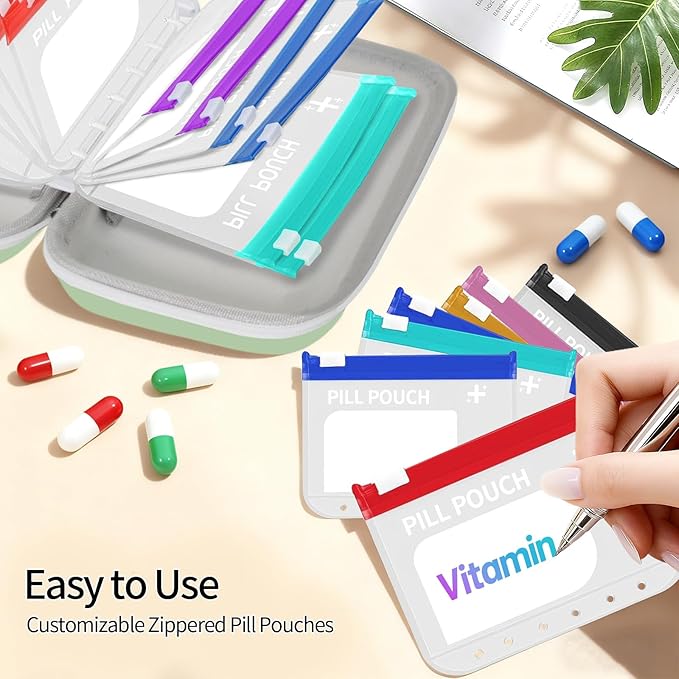 Extra Large Weekly Pill Organizer Set, Reusable Pill Bags with 14 Coded Pouches for Home and Travel, 7 Day with AM PM Large Storage Portable Medicine Pill Case for Fish Oils, Vitamins