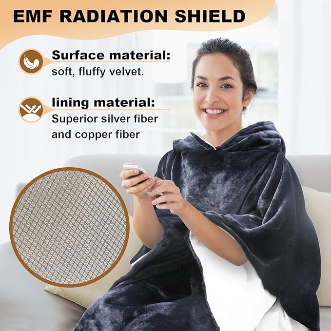 STARLENGET Wearable Hooded Blanket for Adults EMF Shielding Blanket, Lightweight, Cozy and Functional Radiation Blocking Throw Blanket for Adult