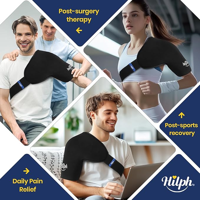 Hilph 3D Double-Layer Gel Shoulder Ice Pack Wrap for Rotator Cuff & Surgery Recovery - Reusable Cold Therapy Gel Pack with Adjustable Straps, Easy to Wear, Flexible Fit for Men & Women, Large
