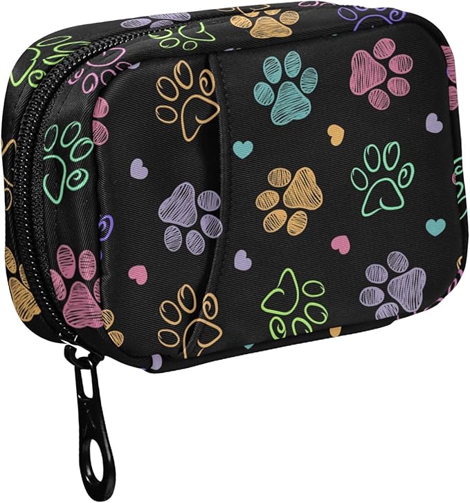 Fustylead Colorful Doodle Cute Paw Print Travel Pill Organizer Case Zipper for Purse with Removable Weekly Pill Box for Medicine, Vitamin, Supplement Medicine Organizer