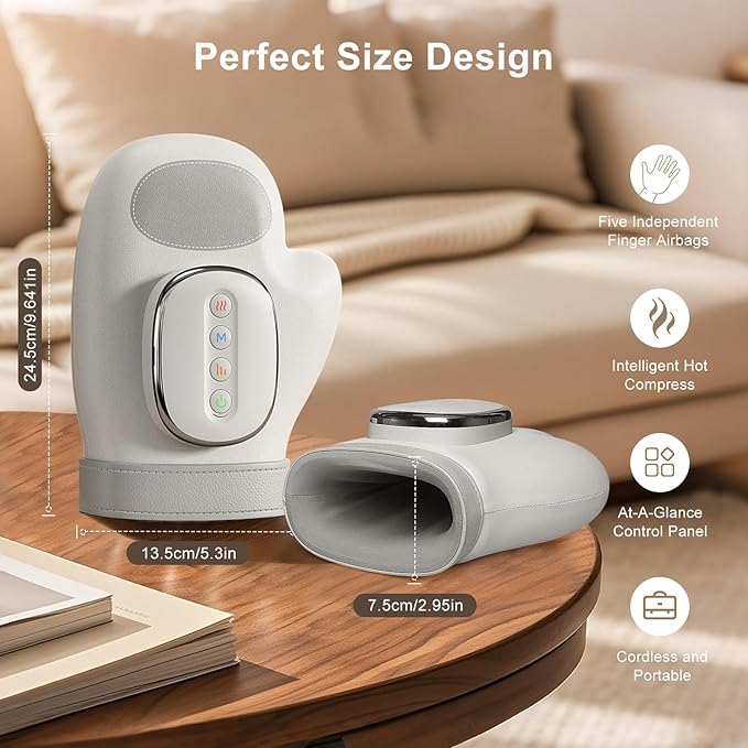 Hand Massager for Arthritis and Carpal Tunnel Relief, Heated Air Compression Therapy for Finger, Palm & Wrist Pain, Portable Cordless Electric Hand Massager