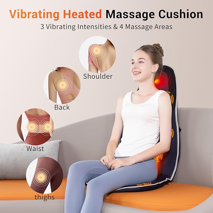SLOTHMORE Back Massager with Heat, Full Body Massage Pad with Pillow Neck Support, Chair Massager with 3D Lumbar Support and 8 Vibration Motors, Christmas Gifts for Dad Mom, Home Office Use