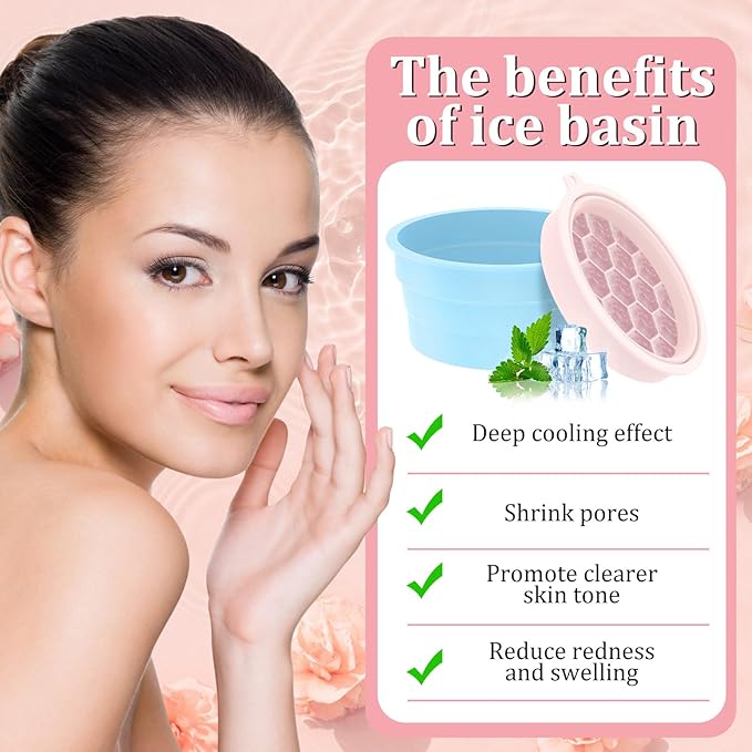 Face Bowl for Ice with Built-In Icetray, 2Pcs Foldable and Portable Ice Bath Face Bowls, Silicone Bowl for Dipping face ice Bath, Easy Storage and Carrying, Dipping face ice bath at Home and Travel