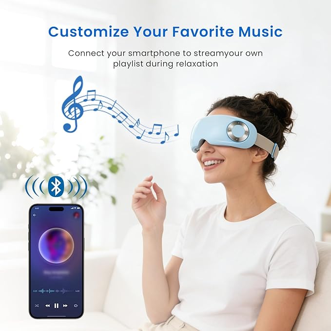 Eye Massager with Water Mist & Heat Therapy, 4 Modes Bluetooth Eye Massage Device for Dry Eyes & Eye Strain Relief, Gift for Women