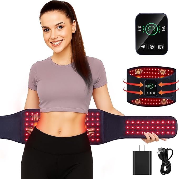 Red Light Therapy Belt, Cordless Red Light Belt with Vibration Massage, 660/850nm Infrared Wrap for Back/Abdomen, 5000mAh Rechargeable-Pain Relief/Circulation Boost/Muscle Relaxation, Gift for Parents
