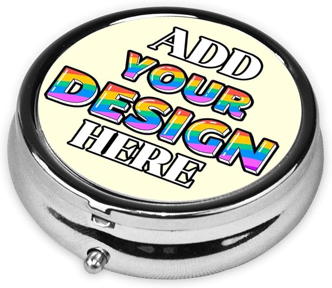 Custom Pill Container, Medicine Pill Box Case Organizer Travel Pill Holder Vitamin for Purse Med Wallet Portable Mini Pastillero Round, Light Yellow, Personalized Gifts with Photo