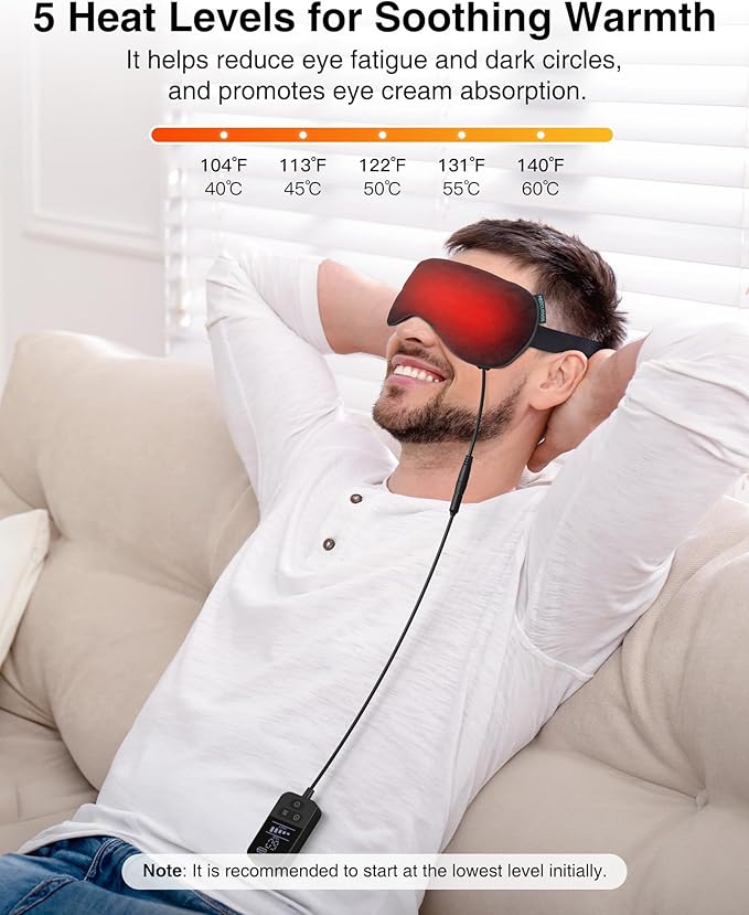 Heated Eye Mask for Dry Eyes, Electric Eye Mask with 2500mAh Battery, Washable Cover, Warm Eye Compress for Sleep and Relaxation, Rechargeable