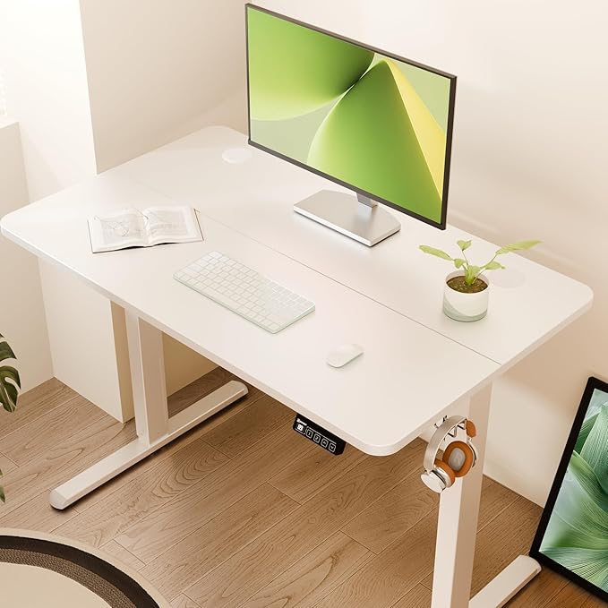 ERGOMAKER Electric Standing Desk, 39.4" x 23.6" Height Adjustable Sit Stand Desk with Splice Board for Home Office, Computer Desk Memory Preset (White Frame, White Desktop)