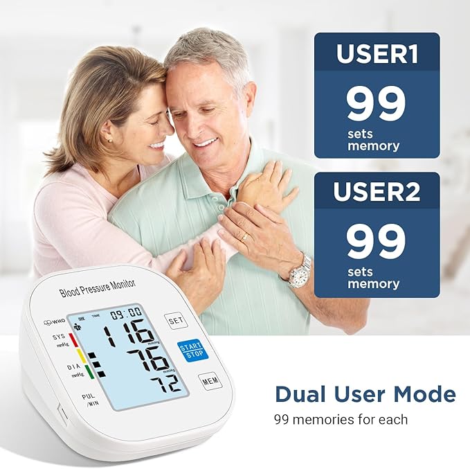 Blood Pressure Monitors, Automatic Upper Arm Blood Pressure Machines for Home Use with Large Cuff Adjustable BP Machine for Adult Elderly BSX583 (White)