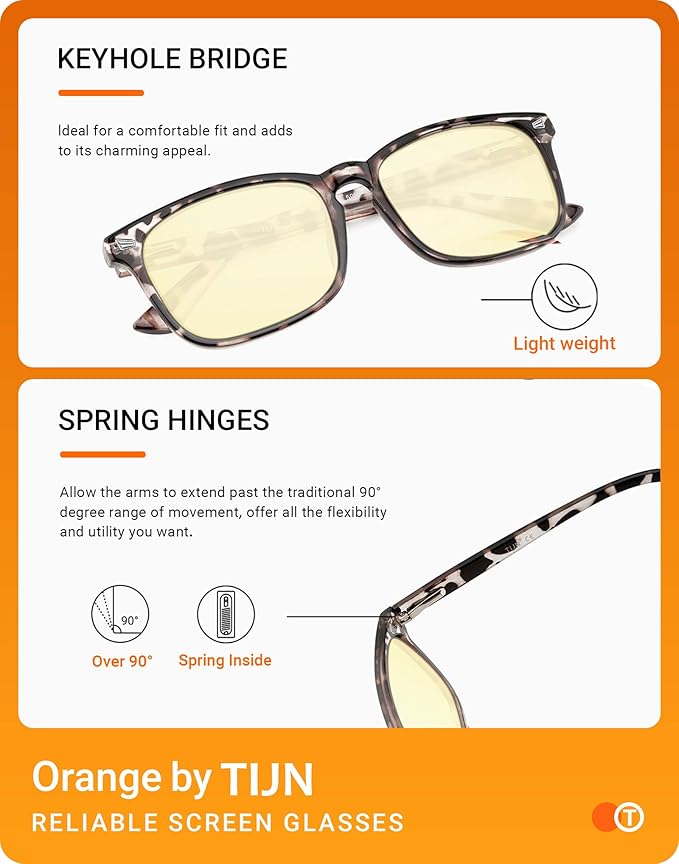 TIJN Blue Light Blocking Glasses for Women Men Clear Frame Square Nerd Eyeglasses Anti Blue Ray Computer Screen Glasses