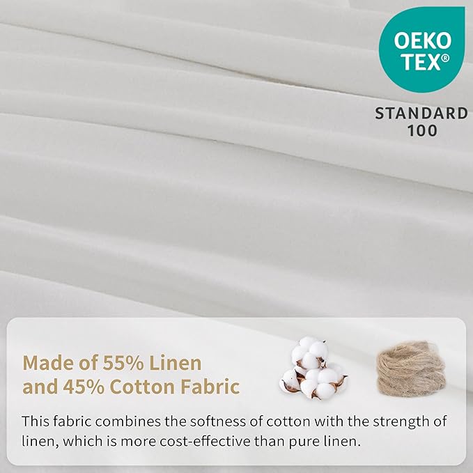 Simple&Opulence Belgian Linen Sheet Set Solid Color - 5 Pieces (1 Flat Sheet, 2 Fitted Sheets & 2 Pillowcases) Natural Flax Cotton Blend Soft Breathable Farmhouse Bedding - Split King Size, White