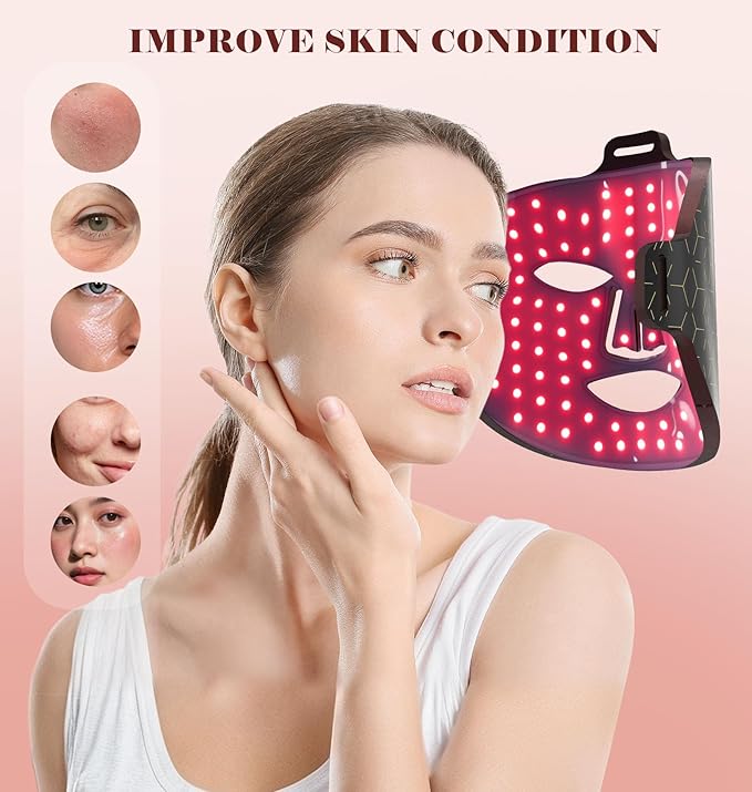 Red Light Therapy for Face, 8 Modes Portable Led Face Mask Light Therapy with Remote, Near-Infrared 850nm Wavelength with Timing Function for Anti-Aging Skincare at Home Travel