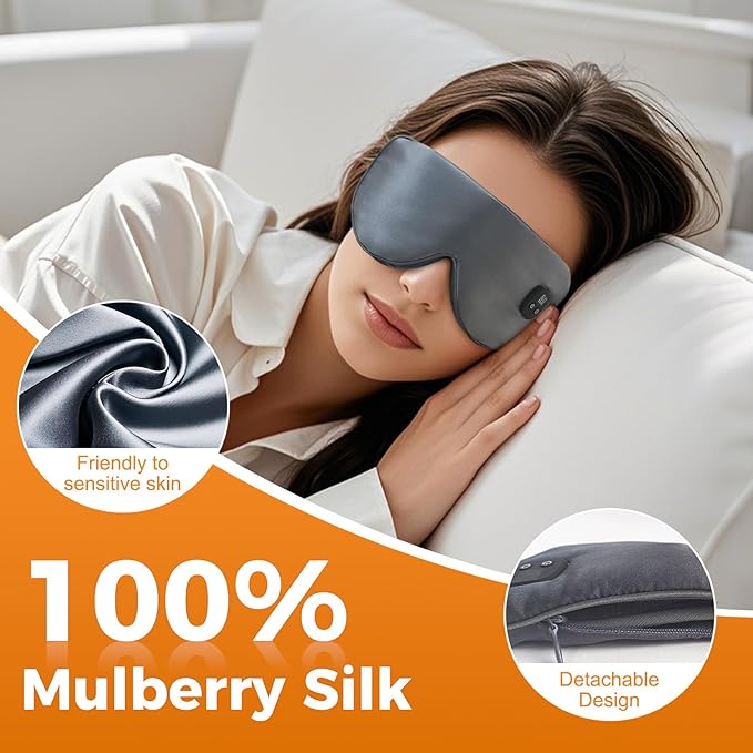 Silk Heated Eye Mask Cordless, Warm Eye Compress for Dry Eyes, Rechargeable Eye Heating Pad with 1000mAh Battery, 4 Heat Levels, 4-Level Timing(Grey)