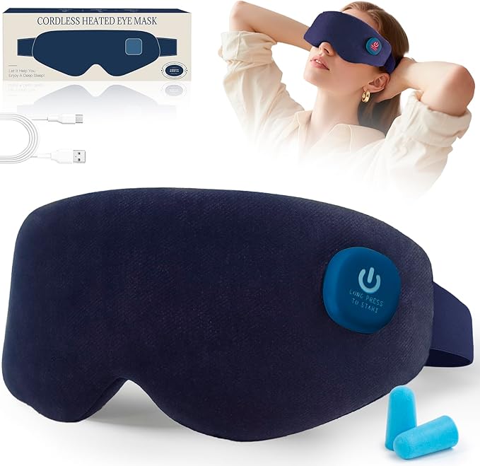 Heated Eye Mask, Cordless Warm Eye Compress for Dry Eyes, Birthday Christmas Gifts for Women Men, Washable Eye Heating Pad for Travel, Eye Relief, Improved Sleep (Blue)