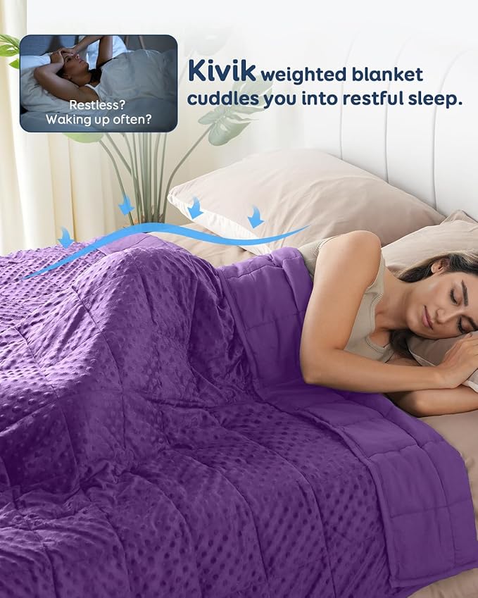 Kivik Minky Dot Weighted Blanket for Adults, 12 lbs Breathable Heavy Throw Blankets, Ultra Soft Cooling Weighted Comforter, Machine Washable, 48"x72" Twin, Purple